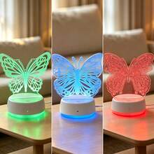 1件 3D蝴蝶壓克力小夜燈，RGB觸控LED檯燈，USB通用插電裝飾燈，護眼3D視覺氛圍燈，適用於臥室、兒童房、客廳，日常禮物，精美禮品 - 白色 - 查看 10