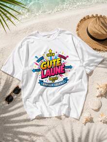 Damen-T-Shirt mit V-Ausschnitt und dem Slogan "Good Vibes Easy Everywhere", Y2K-Style, Oversized, Unisex, für Damen und Herren, Urban Beachwear, Fotografie und Komfort - Weiss - Übersicht 1