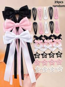 39/36/24pcs Satin Large Bow Hair Clips Set, Includes Large & Small Bow BB Clips, Y2K Sweet Cute Hair Accessories, Suitable For Kids & Girls, Daily School, Date, Vacation Use - Multicolor - View 13