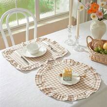 1pc/2pcs/6pcs Korean Style Plaid Placemats, Sweet Princess Style Candy Color Plaid Tablecloth With Ruffle Edge, Cute Food Plate Heat-Insulating Background Mat - Multicolor - View 4