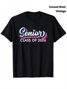 Camiseta Unisex para Adultos Clase Senior 2026 Grad Camiseta de Algodón Pesada Unisex - Negro - Ver 1