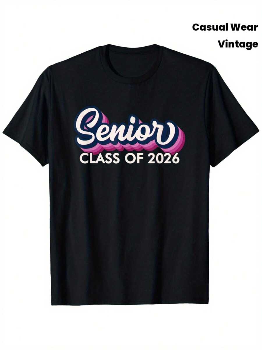 Camiseta Unisex para Adultos Clase Senior 2026 Grad Camiseta de Algodón Pesada Unisex - Negro - Ver 1
