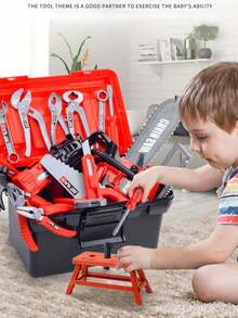 Juego de caja de herramientas para niños, herramientas de reparación de simulación, taladro eléctrico de juguete, juguete de ingeniero para jugar a las casitas, juguete educativo de montaje y desmontaje de tornillos, juguete de rol para niños y niñas, ideal como regalo de cumpleaños. - Rojo - 68 piezas - Ver 3