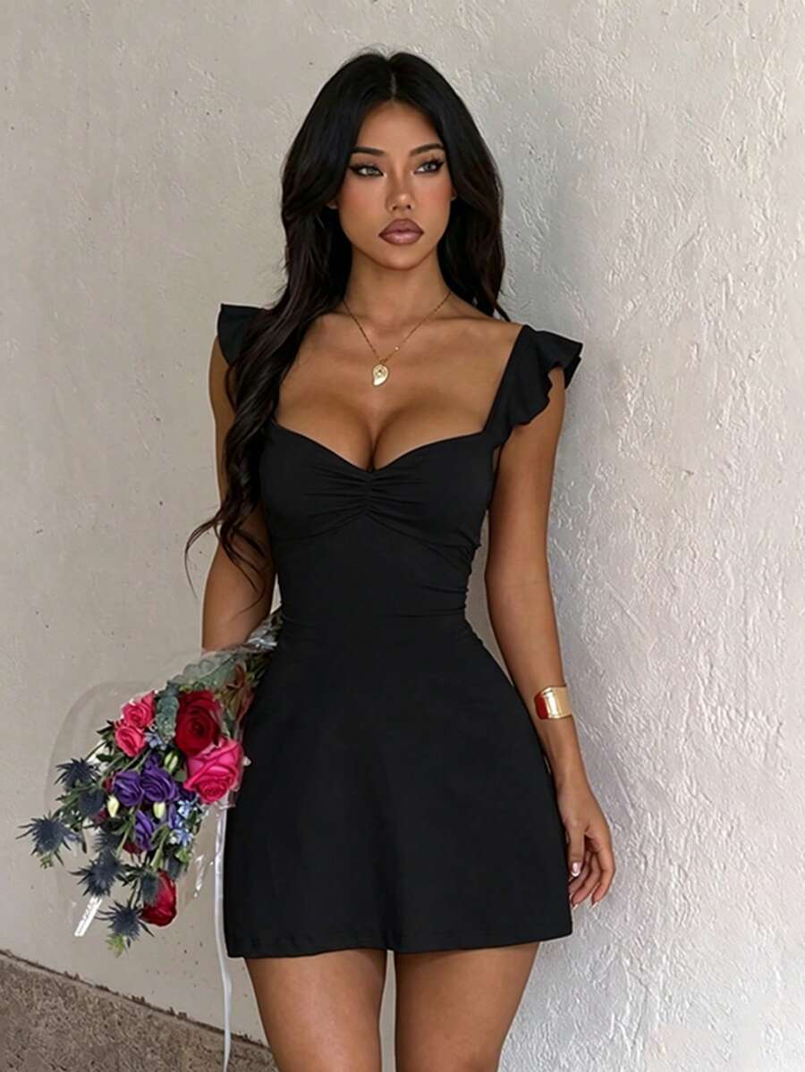 Summer Black Dress - Elegant Party, Beach And Vacation Dress For Women, Ruffle Dress