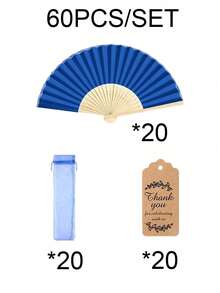 3-60pcs Elegant Fan Set, Includes Thank You Card, Tag And Gift Bag, Bride Bamboo Handheld Folding Fan, Suitable For Bridesmaid Gift And Wedding Decoration, Party Event, Perfect Summer Accessory, 1pc - Royal Blue - View 11