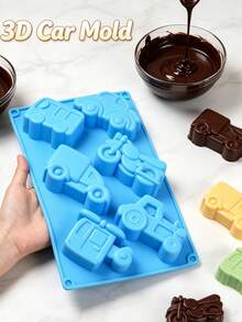 Juego de 7 piezas de moldes de silicona de transporte, molde 3D de coche, molde de silicona para coche y motocicleta, molde de chocolate de coche de dibujos animados, juego de moldes de horneado con gotero, silicona, fácil de desmoldar, resistente al calor, suave y antiadherente, juego DIY para el hogar, adecuado para comida de bebé, chocolate, gomitas, gelatina, velas aromáticas, jabón hecho a mano, pastel de cumpleaños de bebé, postre DIY con tema de niño - Multicolor - Ver 4