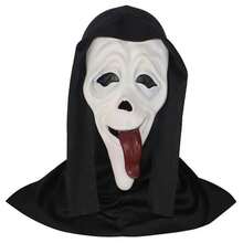 1 pièce Masque de visage de fantôme sanglant avec capuche noire, masque en latex de tête complète avec taches de sang rouge d'horreur criant, taille adulte, cosplay d'horreur d'Halloween, maison hantée, accessoire de fête de mascarade - Multicolore - Voir 7