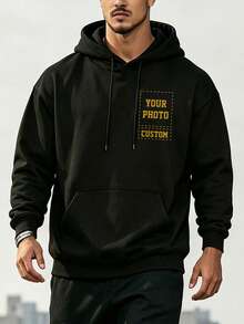 Men Personalized Double Sided Print Hoodie Upload Custom Picture Text Logo Oversized Fleece Pullover Casual Long Sleeve Sweatshirt Gift For Him - Black - View 2
