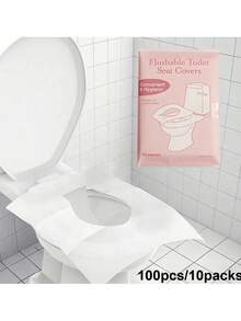 100 piezas Cubiertas desechables portátiles para asiento de inodoro, cubiertas de papel para inodoro de viaje solubles en agua, almohadillas para baño de hotel - Rosa - Ver 2