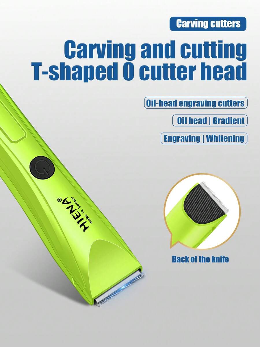 HIENA Green Portable Hair Clipper, Oil Head Carving And Cutting Mini Shaver, Rechargeable Small Trimmer With Comb/Brush