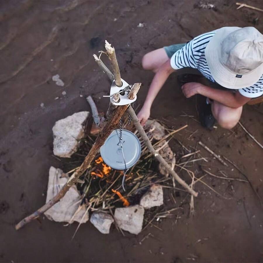 不鏽鋼露營三腳架支撐盤,可調節掛鏈,樹枝轉換支架,防鏽耐用;DIY掛架,輕量便攜易收納,適合露營、徒步、野餐,戶外燒水、烹飪、燒烤 - 彩色 - 查看 1