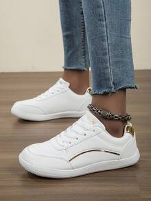 Women's Plus Size Wide Toe Box Athletic Shoes, Soft Sole Lightweight Casual Sneakers, Wide Palm Running Shoes, Shock-Absorbing Versatile Fashion Women's Shoes - White Gold - View 5