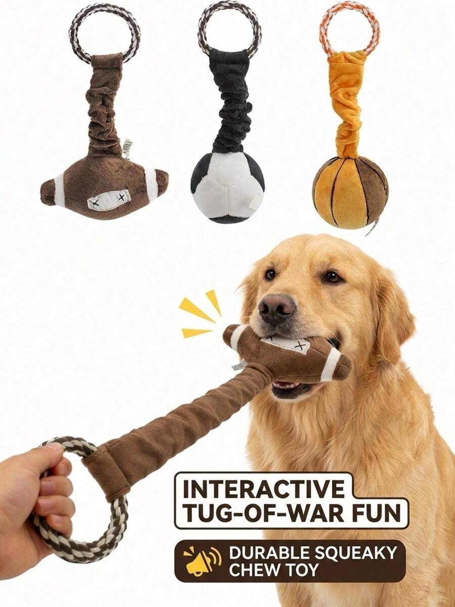 PETSIN 1pc Pet Sound Toy, Cute Football/Basketball/Rugby Design To Attract Pet's Attention, Built-In BB Sound Generator, Biting Triggers Sound To Stimulate Pet's Playing Interest, Elastic Stretch Design Suitable For Interactive Play