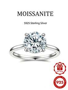 1pc S925 Sterling Silver 2CT Round Lab-Grown Moissanite Diamond D Color VVS Engagement Ring, Hypoallergenic Elegant Jewelry For Women, Perfect For Easter, Mother's Day, Anniversary And Any Holiday Gift - Style a - White - View 6
