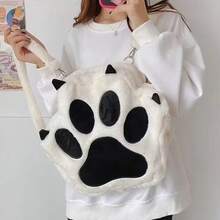 Mochila de Peluche para Niños con Diseño de Patas de Gato y Perro, Linda Mochila Blanca con Correas Ajustables, Bolsa de Peluche Suave, Mochila de Gran Capacidad para Niñas. - Mochila - Ver 4
