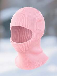 1pc Solid Color Baby Winter Knitted Balaclava Hat, Cute Double Pom Pom Design, Elastic Soft Neck Warmer, Suitable For Baby Daily Outdoor Skiing - 1PC - View 12