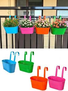 6pcs/1pc Squishy Oval‑Shaped Double‑Hook Flower Pots, Solid‑Color Durable Metal, Casual All‑Season Style For Adult Garden Lovers, Hanging For Balcony Rail And Yard Fence, Detachable Planter Holders, Space‑Saving Outdoor Gardening Containers - Multiple Styles - View 5