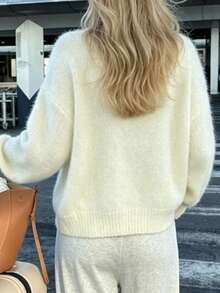 Women's Apricot Button Front Cardigan Sweater Jacket, Fashion Commuter Style, Autumn/Winter - Apricot - View 4