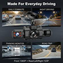 Curear 4-Channel Car DVR Kit, 1080P Front Camera + 720P Rear/Left/Right Cameras, Multi-Camera Dashcam, Gravity Sensor, Night Vision, SD Card Not Included. - Dashcam - View 4