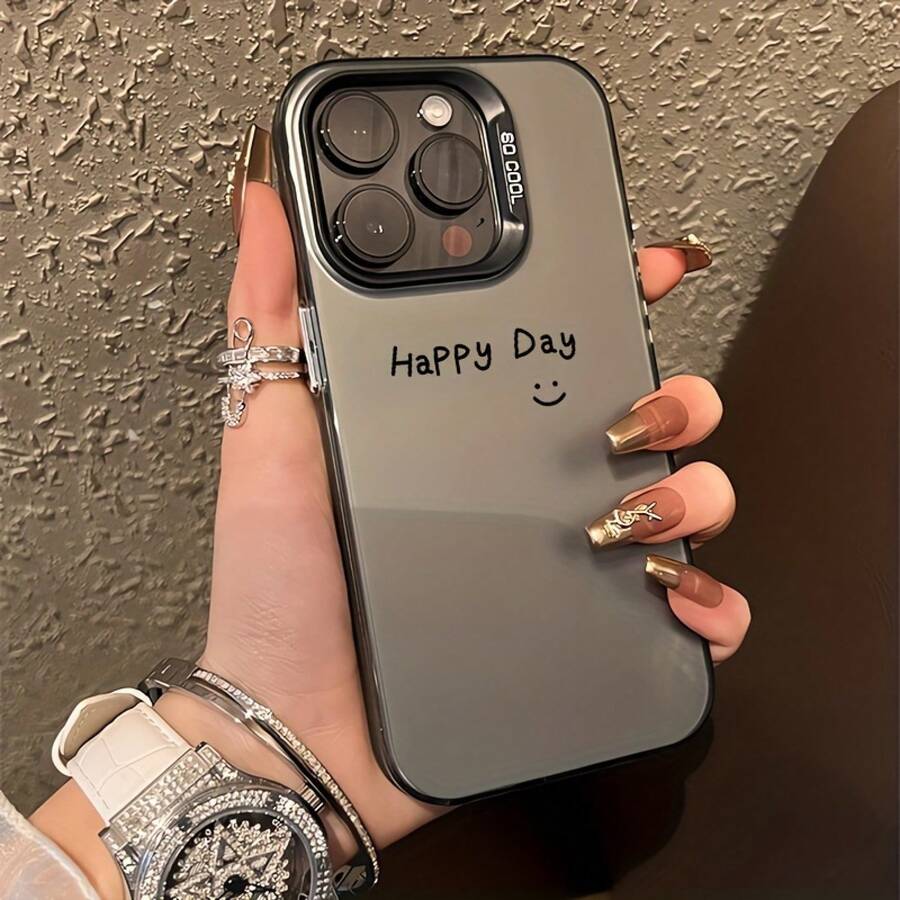 Funda de teléfono con feliz y sencillo,Aplicable a iPhone15/15Plus/15Pro/15Promax,iPhone14/14Plus/14Pro/14Promax,iPhone13/13Pro/13Promax,iPhone12/12Pro/12Promax,iPhone11/11Pro/11Pro Max,iPhone7/8 Plus,iPhoneXR/XSMax. - Negro transparente - Ver 1