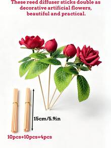12朵紅色人造浪漫玫瑰，逼真觸感附香氛棒，適用於婚禮裝飾、情人節裝飾、生日裝飾、週年紀念裝飾、家居裝飾、節日禮物等 - 玫瑰擴香棒 - 查看 12