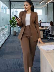 Women Suit Sets - Brown - View 1