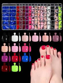 120pcs Press On Toenails Women Fake Toe Nails, White Fake Toenails Press On Nails Short Square Acrylic Toe Nail Tips - Multicolor - View 1