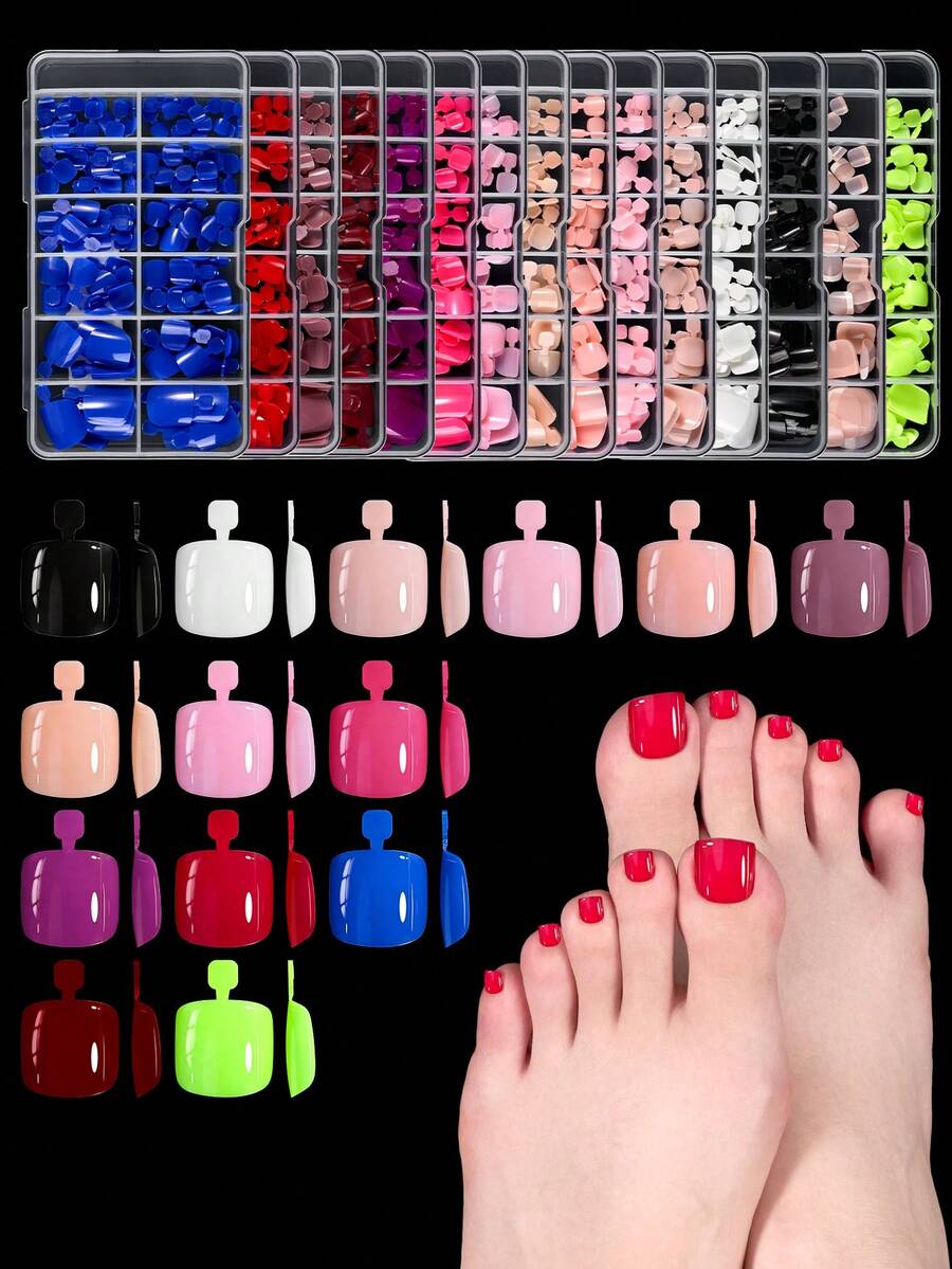 120pcs Press On Toenails Women Fake Toe Nails, White Fake Toenails Press On Nails Short Square Acrylic Toe Nail Tips - Multicolor - View 1