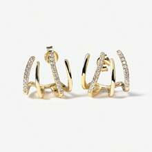 Fashion Unique 925 Sterling Silver 18K Gold Plated Half Hoop Earrings Asymmetrical CZ Zirconia Claw Set Stud Earrings For Women - Claw Paw Stud Earrings - View 9