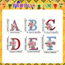 1/26pcs Computer Embroidered Floral Multi-Color English Letter A-Z Badge Patch, Clothing Accessory Decorative Patch With Back Adhesive Embroidery Fabric - Multicolor - View 2