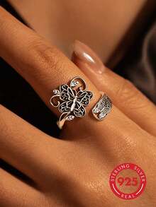 1pc 925 Sterling Silver Women's Ring, Hypoallergenic, Adjustable Vintage Butterfly Thumb Ring, Lucky Ring, Mother's Love Ring, Vintage Style, Suitable - Antique Silver - View 2