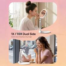1pc LED Makeup Mirror, USB Rechargeable, 10x/1x Double-Sided Mirror, 3-Color Adjustable Light, Foldable, 360° Rotating Angle, Portable, Bathroom Makeup Mirror - Multicolor - View 9