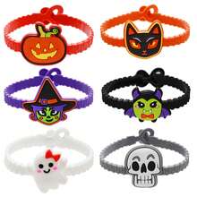 12Pcs/24Pcs Halloween Slap Bracelets & Wristbands Pumpkin Ghost Bat Skull Silicone Bracelets Halloween Party Favor - Multicolor - View 4