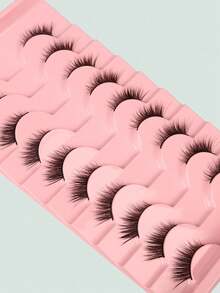 10 Pairs Natural Slanted Eyelashes With Cat Eye Effect And Extended Lash Tips, Essential For Daily Makeup And Dates. False Eyelashes, False Eyelashes, False Eyelashes. - 黑色 - 查看 6