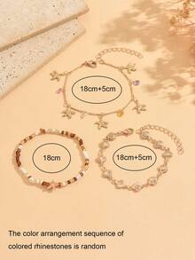 3pcs/Set Summer Vacation Style Rice Bead & Small Shell Chain Bracelet Set With Starfish And Crushed Stone, Women's Hand Jewelry For Daily Wear, Party And Vacation, Random Color Arrangement, Shape, Size And Quantity Of Rice Beads And Colored Crushed Stones - Multicolor - View 4