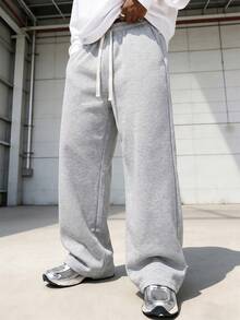 Men's Casual Sports Jogger Pants - 100% Polyester, Elastic Waistband With Drawstring Design, Side Pockets, Autumn/Winter Sports Style Long Pants, Comfortable Fabric, Durable Material, Suitable For Sports, Fitness, Outdoor Activities And Daily Wear, Perfect Gift For Father Or Boyfriend - Light Grey - View 2