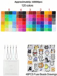 2.6mm Perler Beads Creative Handmade Kit, Includes 48 Animal Perler Bead Patterns, Perler Bead Board And Keychains, Boxed Design, Can Make Puzzle Keychains, DIY Pendants, Suitable For Enthusiasts, Can Make Multiple Patterns, Suitable As Birthday, Graduation, Valentine's Day And Party Gifts, Also Can Be Used As Handmade Gifts For Family, Friends And Classmates. - Multicolor - View 11
