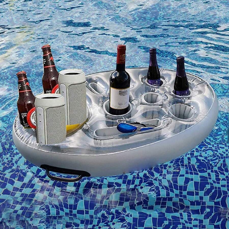 1pc Portable Inflatable PVC Water Ice Bar, Party Floating Drink Holder, Multi-Slot Cup Tray, Summer Pool Accessory - Multicolor - View 1