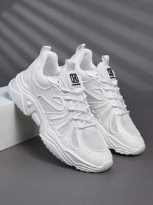 Men's Sports Shoes Casual Sneakers, Lace Up Soft Sole Flat Comfortable Academy Sports Shoes For Men, Lightweight Low-Top Daily Shoes - White - View 3
