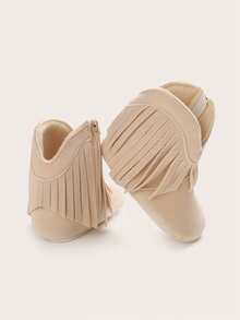 Beige Tassel Infant Ankle Boots For Girls, Soft Sole Pre-Walker Shoes, 0-1 Years Newborn, Side Hook And Loop, Anti-Slip Learning To Walk Boots, Autumn/Winter - Apricot - View 3