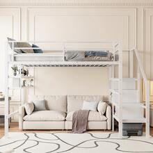 High Bed Frame 140x200cm With Shelves And Storage Space - 白色 - 查看 1