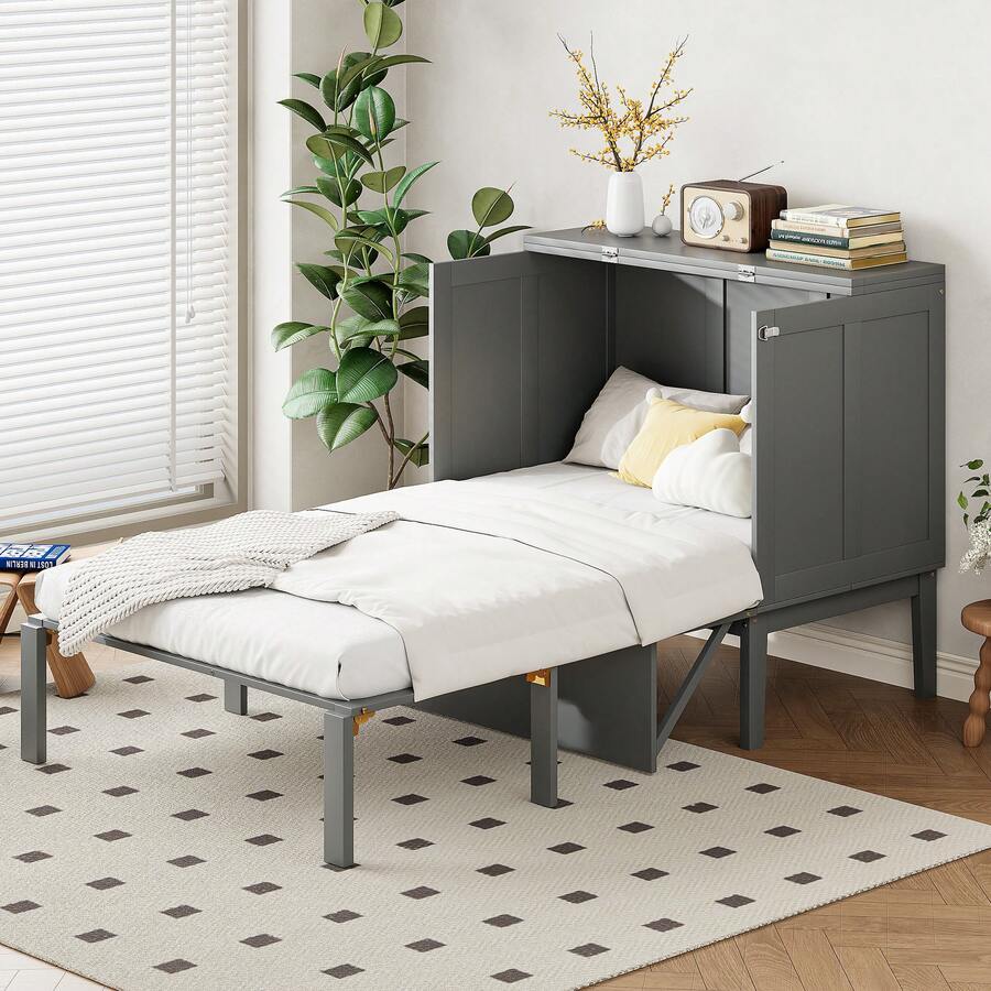 Bed Frame Folding Bed 90x200cm - Scandinavian White Design - Grey - View 1