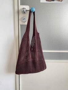 Casual Versatile Crochet Knit Large Capacity Shoulder Bag - Brown - View 3