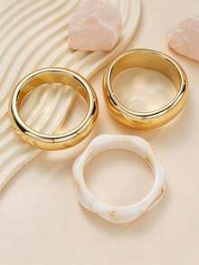 3pcs Vintage Minimalist Fashion Elegant Wide Resin Bangle Set, Geometric Asymmetric Design, Suitable For Women's Daily Wear - Multicolor - View 4