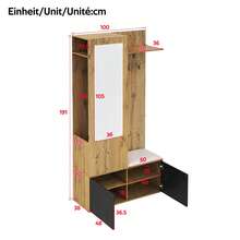 Entryway Wardrobe Set With 5 Hooks, Mirror And Bench - Black & Natural - 黑與自然 - 查看 4