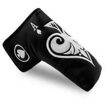 Ace Of Spades Putter Cover, Black & White Poker Embroidery Style, Secure Closure, Thick Padded PU Material, Fits Straight Shaft Putters, Unisex Golf Headcover - Black - View 1