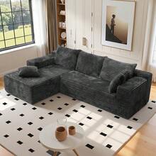 VerdeCore 106" Modular L-Shape Chaise Lounge Sofa Premium Corduroy Cloud Velvet No Assembly Required Convertible Loveseat Sofa Bed Deep Seat Comfort Living Room Bedroom Apartment Hotel[2 Package Shipping] - 淺灰色 - 查看 13