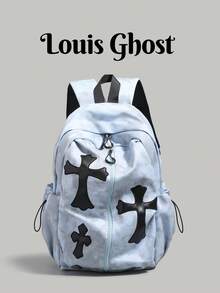 [Gothic Cross Backpack | 5 Colors Available . Dark Essential] Front Zipper + Side Drawstring Design, Practical And Stylish; Thick Breathable Back Padding + Adjustable Shoulder Straps, Comfortable To Wear Without Shoulder Pressure. Large Capacity, Perfect For Daily Commute, Short Trips, School, Shopping And Photo-Worthy Outfits! - Multicolor - View 9