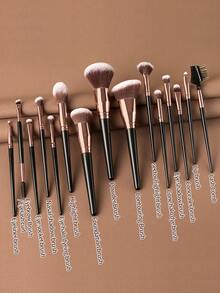 ronshadow 15pcs Multi-Function Makeup Brush Set, Soft Nylon Bristles, Base, Contour, Eye, Brow Brushes, Even Powder Pickup, Smooth Application, Suitable For Daily Use, Travel Makeup, Gift - Multicolor - View 2