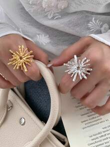 1pc Blooming Fireworks Ring Open Adjustable Niche Asymmetrical Copper Ring Dating Gift Daily Wear - Open Ring - View 13